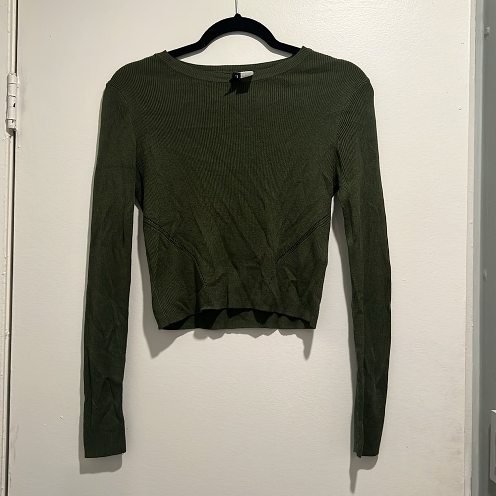 Trendy Olive Green Ribbed Cropped Sweater
